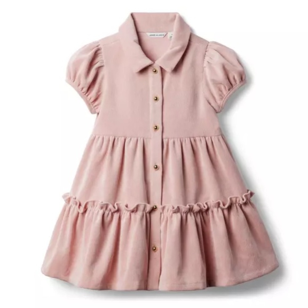 Janie and Jack Pink Corduroy Puff Sleeve Dress, 18-24 months